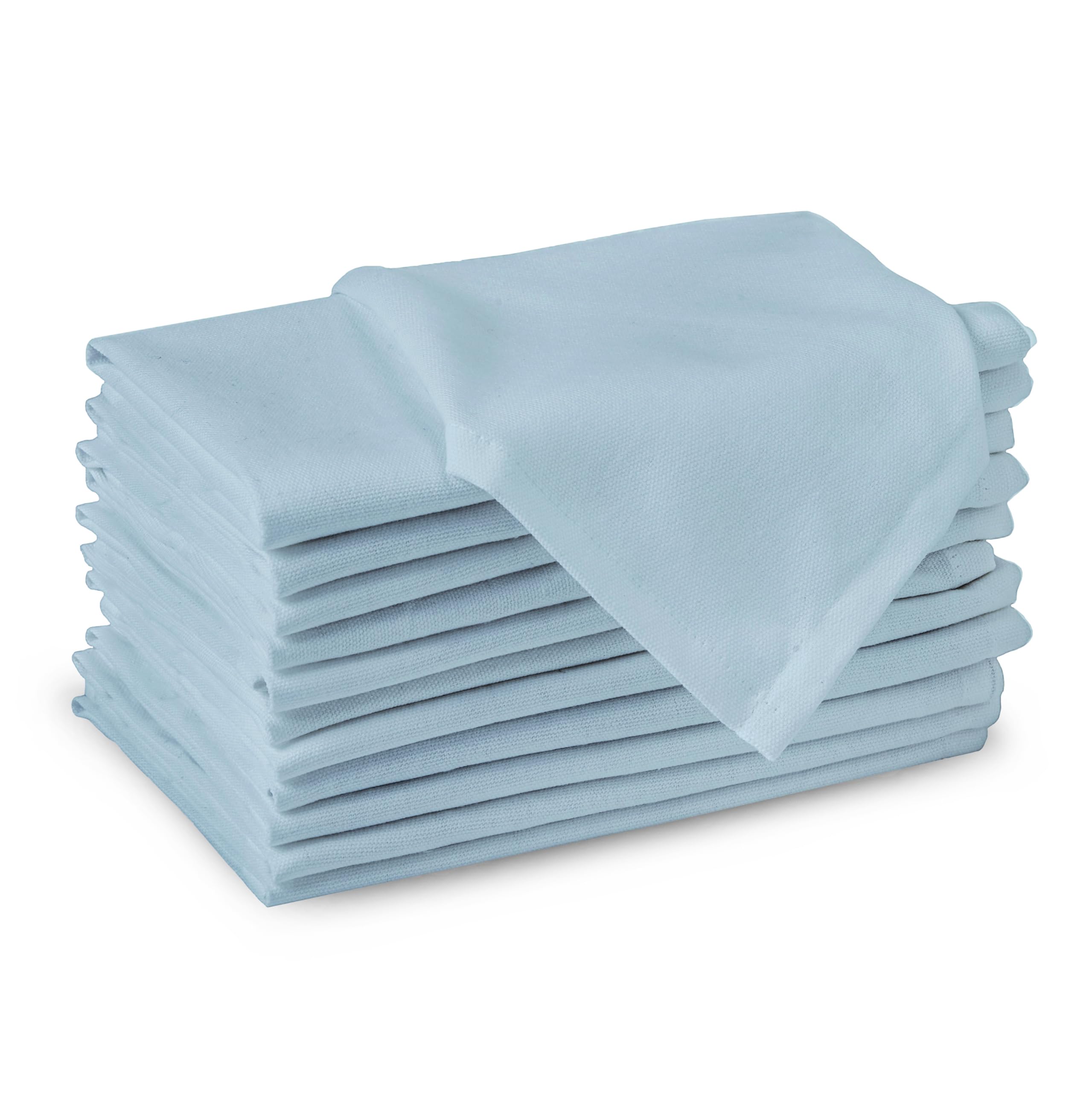 Encasa XO Ice Blue Cloth Napkins Set of 12, 17x17 in | Solid Color Cotton Dinner Napkins | Washable & Reusable Wedding Napkins for Holiday Dinners, Party, & Everyday Table Decor