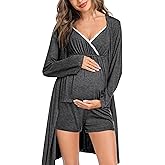 SWOMOG Womens Maternity Robe Set 3 Piece Nursing Pajamas for Breastfeeding 3 in 1 Labor Delivery Hospital Pregnancy Pjs Deep Grey
