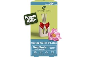 Enviroscent Non-Toxic Air Freshener for Home | Liquid Free Diffuser | Home Fragrance Lasts Over 30 Days | Kit includes 1 Mango Wood Stand & 1 Scent Stix Refill (Spring Water & Lotus)