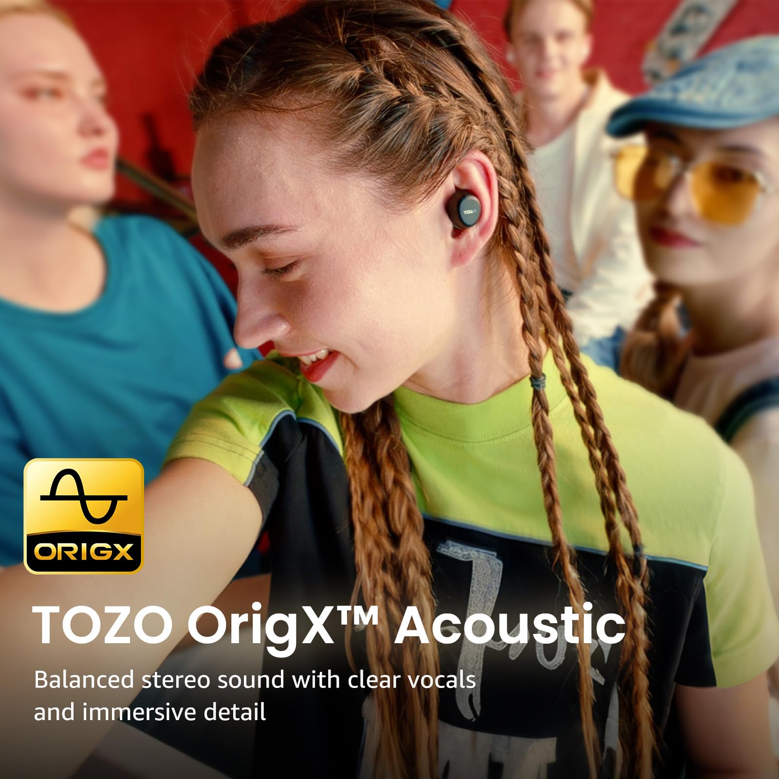 TOZO A1 In-Ear Kopfhörer Kabellos Bluetooth 5.3 mit 2 Mikrofonen für KI-Anrufe, App-Steuerung, 32 Std. Wiedergabe, IPX5 Wasserdicht, Tiefer Bass, Leicht und Bequem für kleine Ohren – Schwarz 3