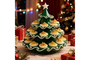GENERIC 4 Pcs Christmas Tree Shape Deviled Egg Trays Platters Holds 26 Holes Stackable Ceramic Tree Deviled Egg Christmas Tree Plates Holders for Green Xmas Farmhouse Kitchen, Microwave (Star)