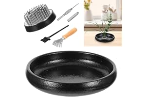 MEKUEEEX Ikebana Vase Kit, Flower Shallow Container Ceramics Ikebana Vase with 1.8inch Flower Frog and Floral Frog Floristry Kenzan Needle Straightening Tool