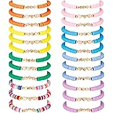 Sureio 24 Pcs Preppy Friendship Bracelets for Teen Girls Colorful Heart Star Crown Friendship Surfer Bracelets Cute Clay Beads Bracelets Bulk Surfer Bracelets for Back to School Party Favors Gifts