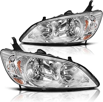 Amazon Com Autosaver88 Headlight Assembly Compatible With 2004 2005 Honda Civic Chrome Housing Headlamps Automotive
