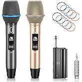 JAUYXIAN U60 Wireless Microphones, Dual UHF Microphone System with Rechargeable Receiver, Metal Karaoke Microphone for Singing, Wedding, DJ, Party, Speech, Church, Class, 200ft