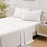 Swiftify 100% Organic Viscose Derived from Bamboo, 4-Piece King Bed Sheet Set, Ultra Soft & Luxuriously Cooling Sheets, Deep Pocket Fits 16" Mattress, Perfect for Hot Sleepers, White