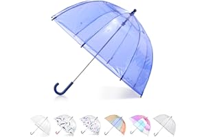 totes Kids Clear Bubble Umbrella with Dome Canopy, Lightweight Design, Wind and Rain Protection, Blue, Kids - 38" Canopy