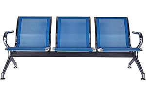 buenotoys 3-Seat Waiting Room Chairs - Waiting Room Bench with Arms Airport Reception Bench Guest Reception Chairs Lobby Bench Waiting Area for Airport Market Bank Hospital School Barbersho, Blue