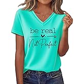 DANVOUY Women's T-Shirts V-Neck Graphic Tee Cute Summer Shirts Short Sleeve Tops