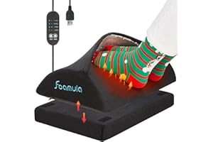 Foamula Heated Foot Rest for Under Desk at Work, Foot Stool Under Desk with Ergonomic 55D High Rebound Memory Foam, 4 Heats and 2 Adjustable Heights, Foot Stool for Office Gaming Chairs, Black