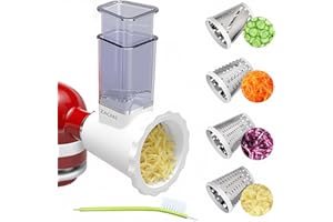 ZACME Updated Shredder Cheese Grater Attachment for KitchenAid Stand Mixers, Salad Machine with Vegetable Slicer, Salad Maker, Food Slicers Slicer Shredder Attachment with 4 Blades Dishwasher Safe