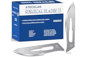 ATECKLAB 100 - Pack Sharp Carbon - Steel Disposable Scalpel Blades - Individually Packed - for Anatomy, Crafts & Facial Dermaplaning (#23)