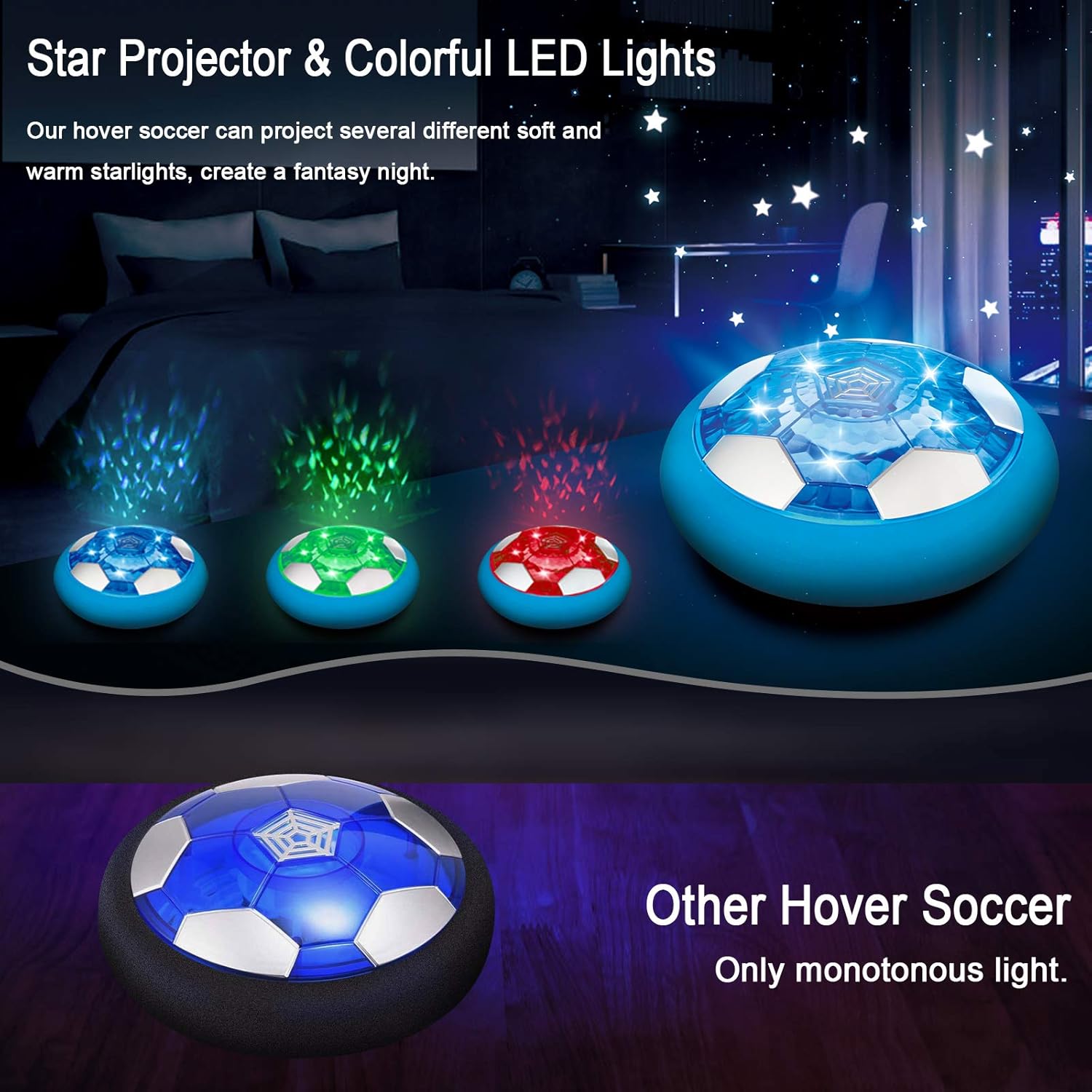 Blasland Hover Soccer Ball - Kids Toys Rechargeable Air Soccer, New Floating Soccer with Led Starlights, Foam Bumpers to Protect Furniture, Indoor Hover Ball, Best Football Toy Gift for Boys & Girls: Toys & Games