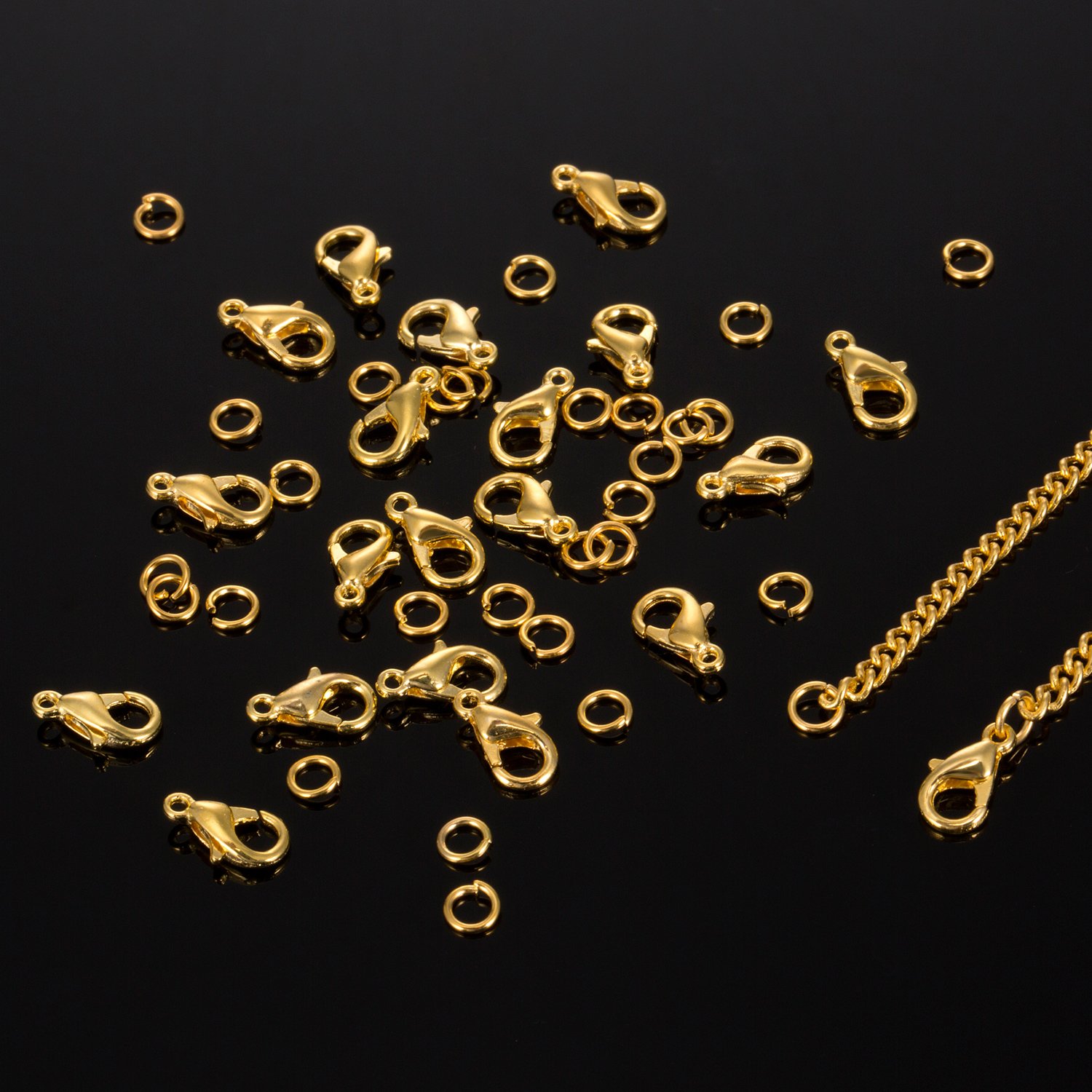 TecUnite 33 Feet 1.5mm Gold Plated Link Chain Necklace with 30 Jump Rings 20 Lobster Clasps for Men Women Jewelry Chain DIY Making