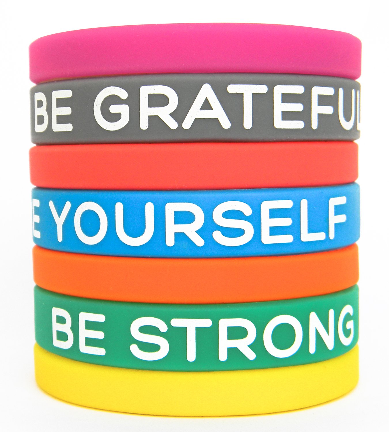Solza Inspirational Silicone Wristbands 7-Piece Set Rubber Band Bracelets, 7 Messages to Brighten Your Day | Adult Unisex Size