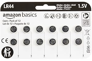 �鶹�� Basics 12-Pack LR44 Alkaline Button Cell Battery, 1.5 Volt, Long Lasting Power, Mercury-Free