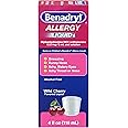 Benadryl Allergy Relief Liquid Medicine, Allergy Liquid for Adults with Diphenhydramine HCl Antihistamine for Relief for Symptoms Due to Hay Fever, Alcohol-Free, Wild Cherry, 4 fl. oz