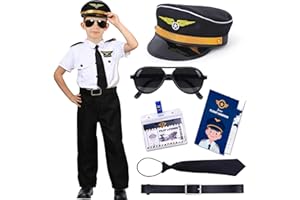 Tacobear Pilot Costume for Kids Boy Airline Uniform Sunglasses Pilot Hat Accessories Halloween Captain America Costume
