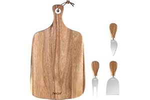 hecef Upgrade Bigger Cheese Board Set of 4, a Bigger Acacia Wood Cheese Plate & 4 Pcs Cheese Knives, Charcuterie Platter Chee