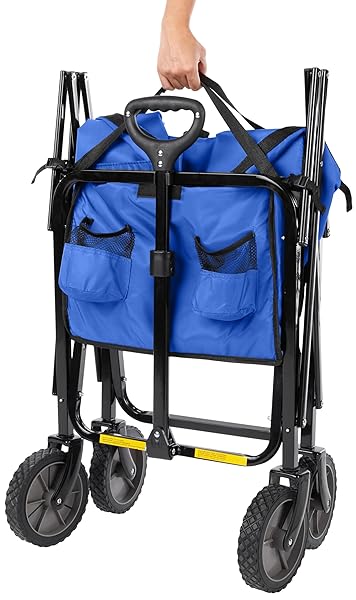 AMAZON BASICS COLLAPSIBLE HEAVY DUTY UTILITY WAGON FOR OUTDOOR SPORTS, CAMPING, GARDEN, AND SHOPPING, VERSATILE, EASY TO STORE, 265 POUNDS CAPACITY, 27.6 X 40.9 X 20 INCHES, BLUE