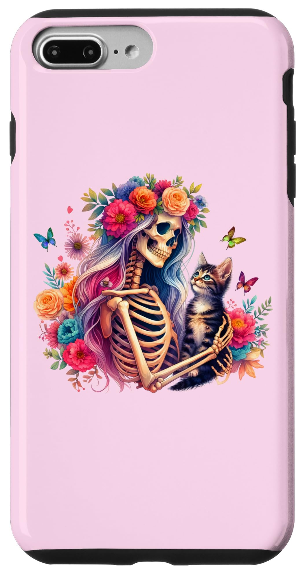 iPhone 7 Plus/8 Plus Female Skeleton And Cute Kitten Cat Lovers Halloween Vintage Case