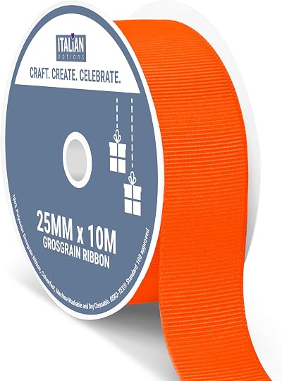 Italian Options 25mm Grosgrain Ribbon Orange 10m Bold Hair Gift Craft