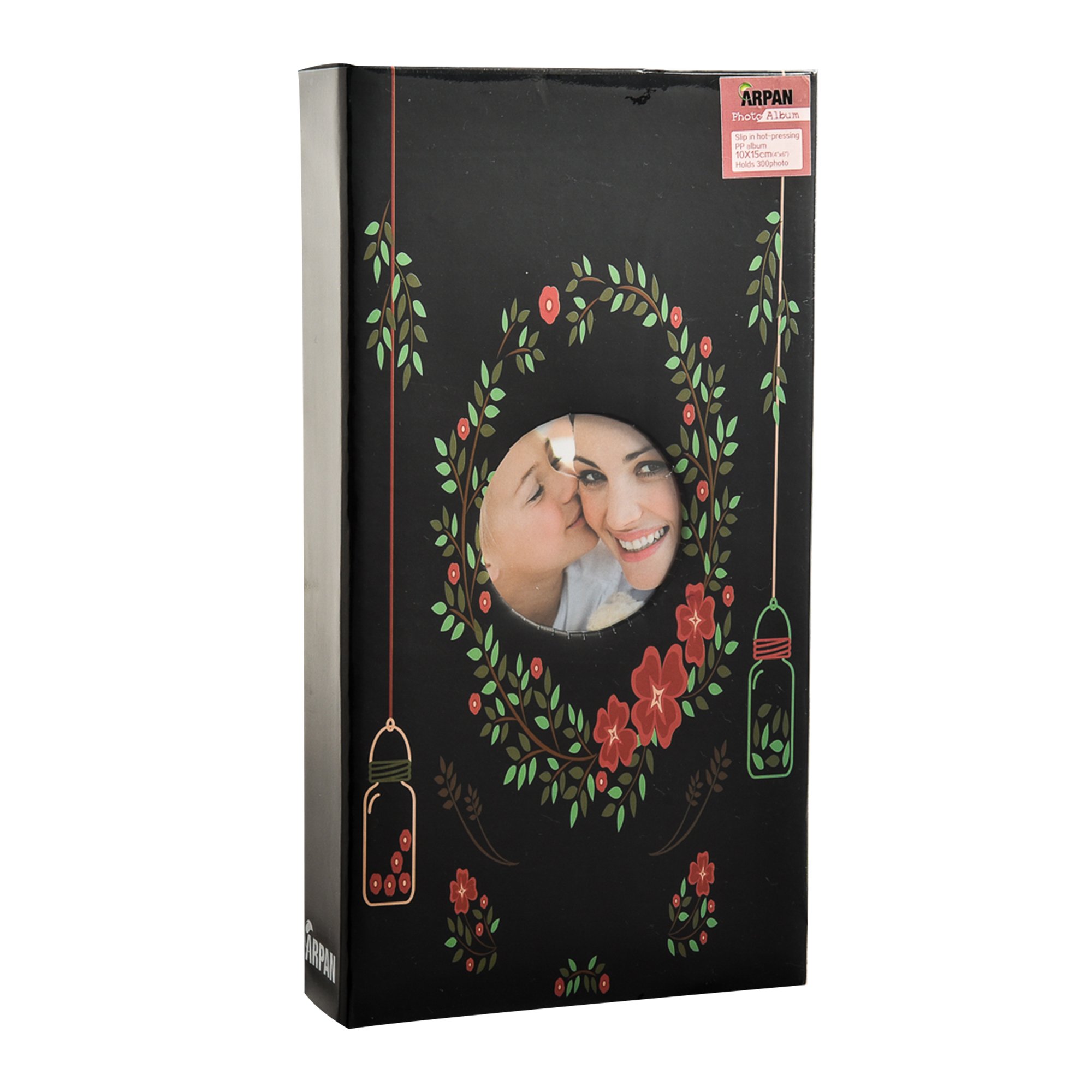 Arpan 6x4 Designer Photo Album with 300 Pockets (Black Floral)