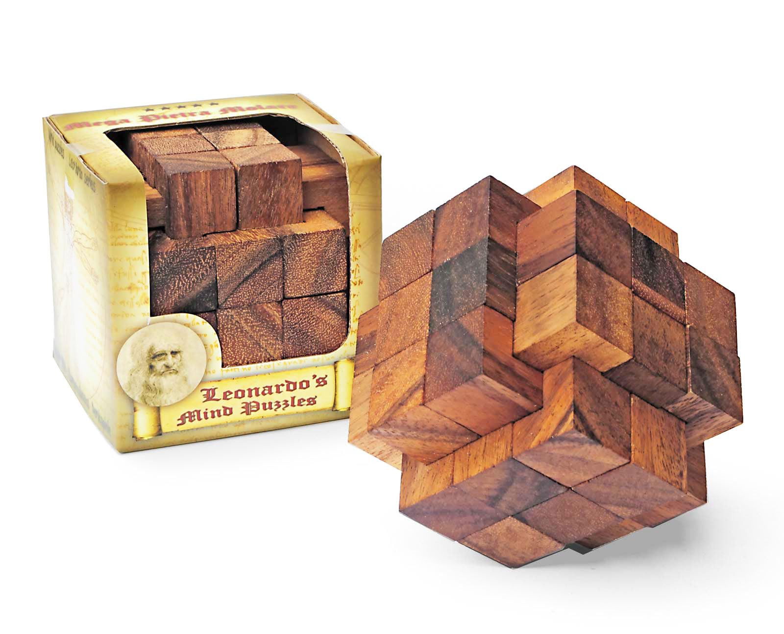 Logica Puzzles Art. Mega Burr Puzzle - 3D Wooden Brain Teaser - Diffculty 5/6 Incredible - Puzzle for Experts - Leonardo da Vinci Collection