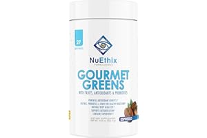 NuEthix Formulations Gourmet Greens Drink Powder Dietary Supplement with Fruit and Vegetable Superfoods and Probiotics, Espresso, 27 Servings