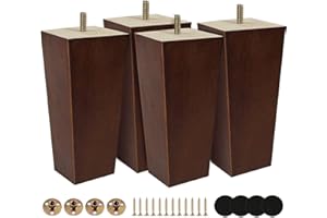 Kculehtlla 6 inch Furniture Legs Rubber Wood Made Modern Pyramid Couch Leg for Sofa Pack of 4