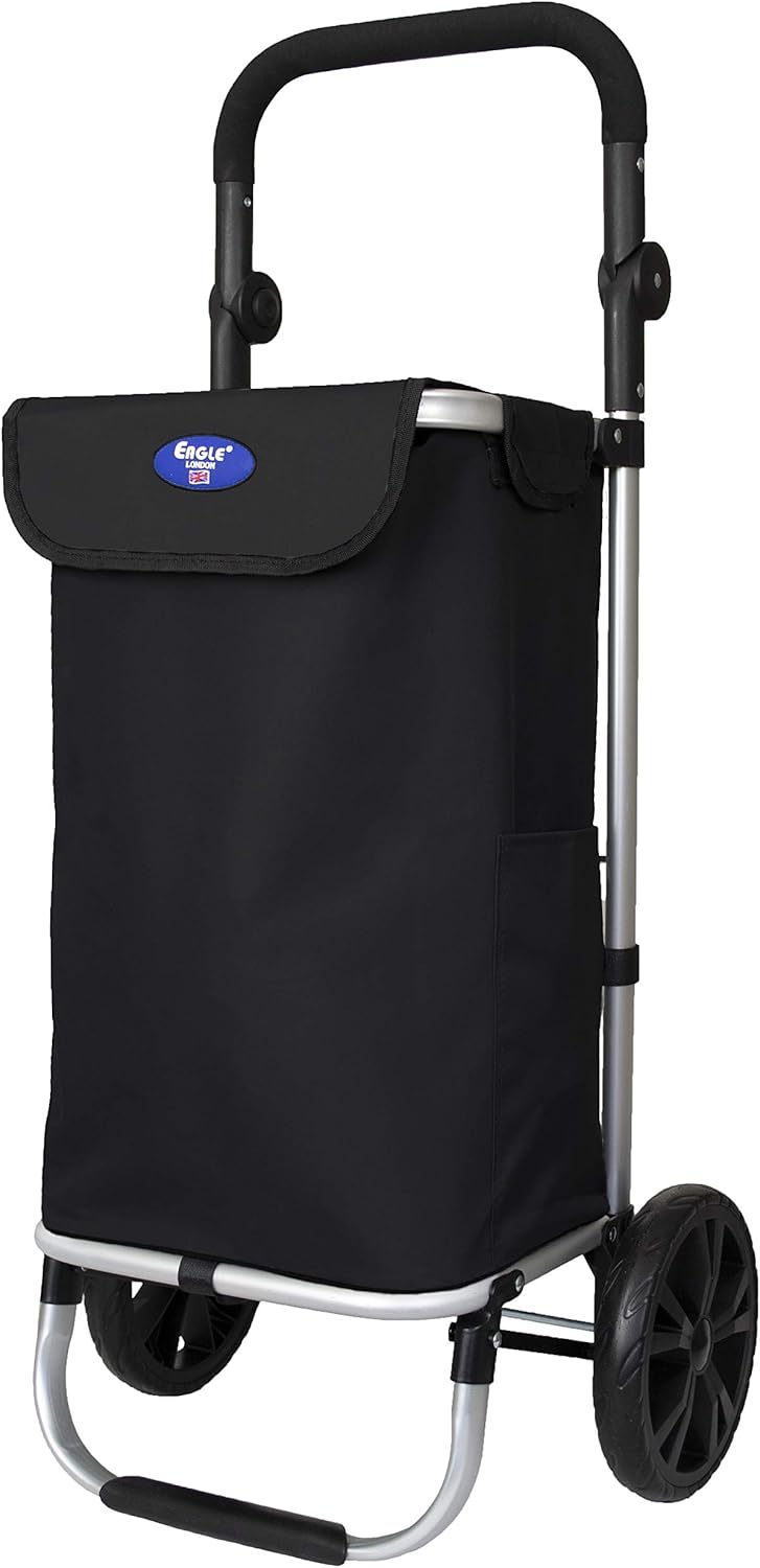 Aluminium Frame Shopping Trolley (Black with Adjustable Handle) BigaMart