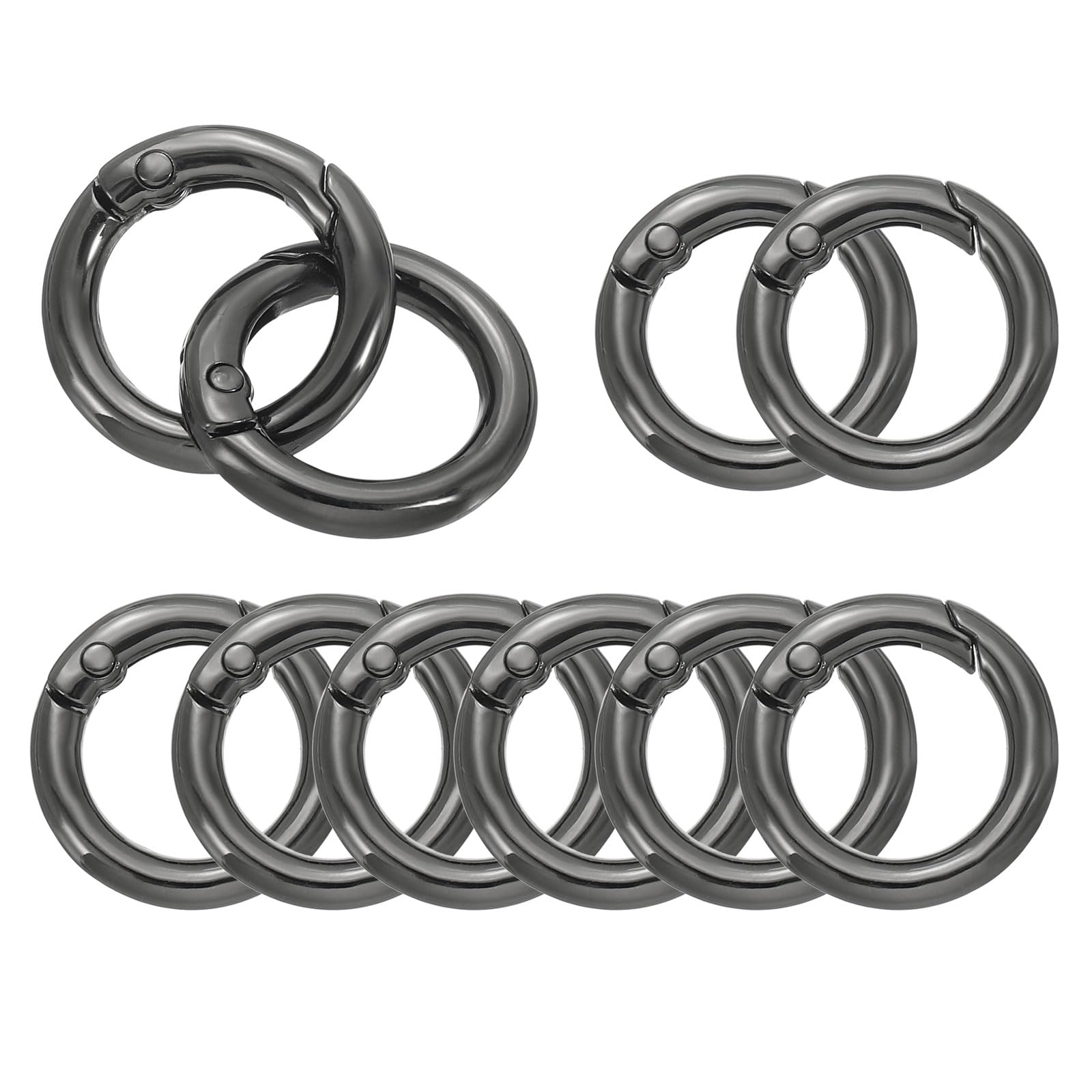 PATIKIL 48mm OD Spring O Rings, 10 Pack Metal Round Clasp Clip Trigger Snap Spring Keyrings Hook Buckle for Purse Handbag Craft Making, Black