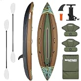 Inflatable Kayak with Ripstop Oxford Cloth, Recreational Kayak 1&amp;2-Person | Portable Touring Kayak with Fiberglass Kayak Paddle, Hand Pump, Seat and Carrying Bag, 240 &amp; 410 lb Capacity