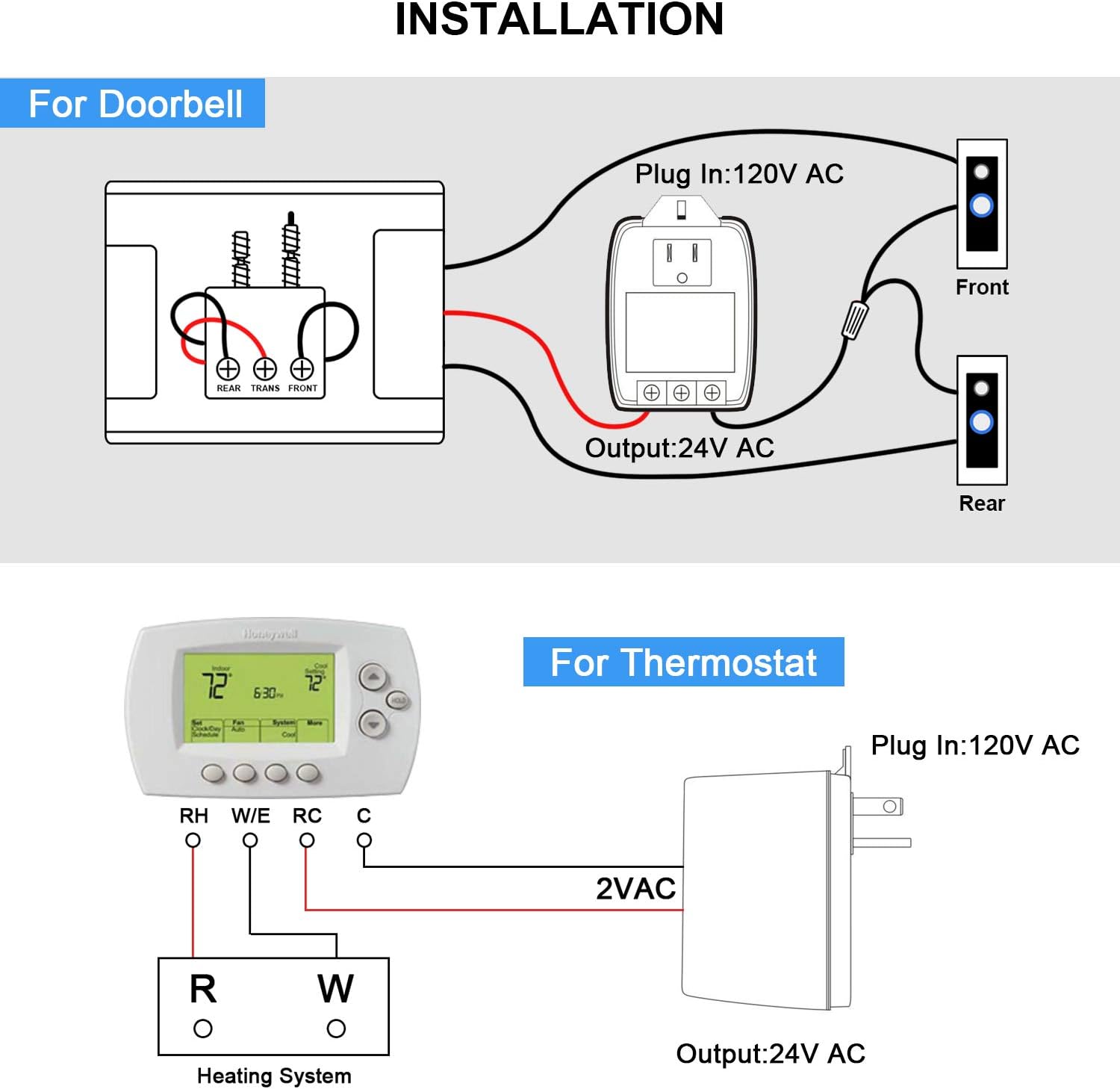 24VAC, 40 VA AC Transformer Plug in with PTC Fuse Compatible with Ring Nest Doorbell Thermostats UL Certified - - 