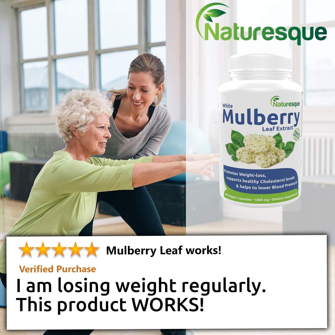 Naturesque White Mulberry Leaf Extract | Controls Appetite, Curbs Sugar & Carb Cravings | Helps Lower Blood Sugar Levels | Perfect for Zuccarin Diet Weight Loss | 1000mg 60 Vegan Capsules: Health & Personal Care