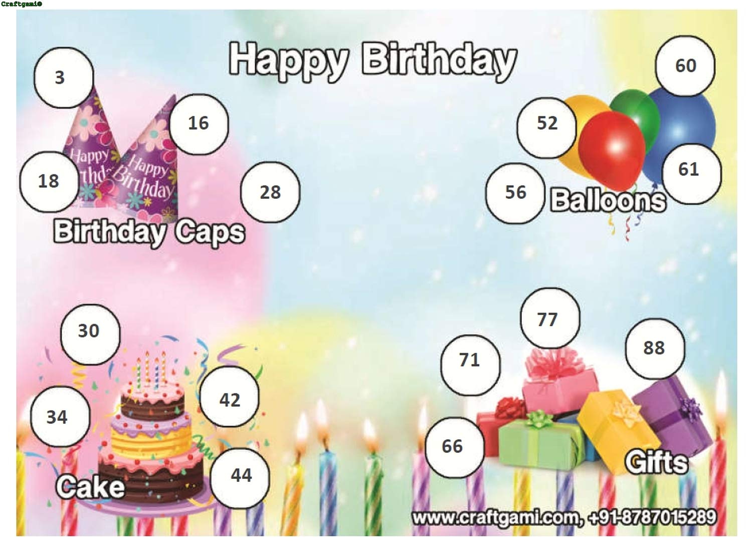 Craftgami Birthday (Design1) Theme Tambola Tickets Housie Tickets