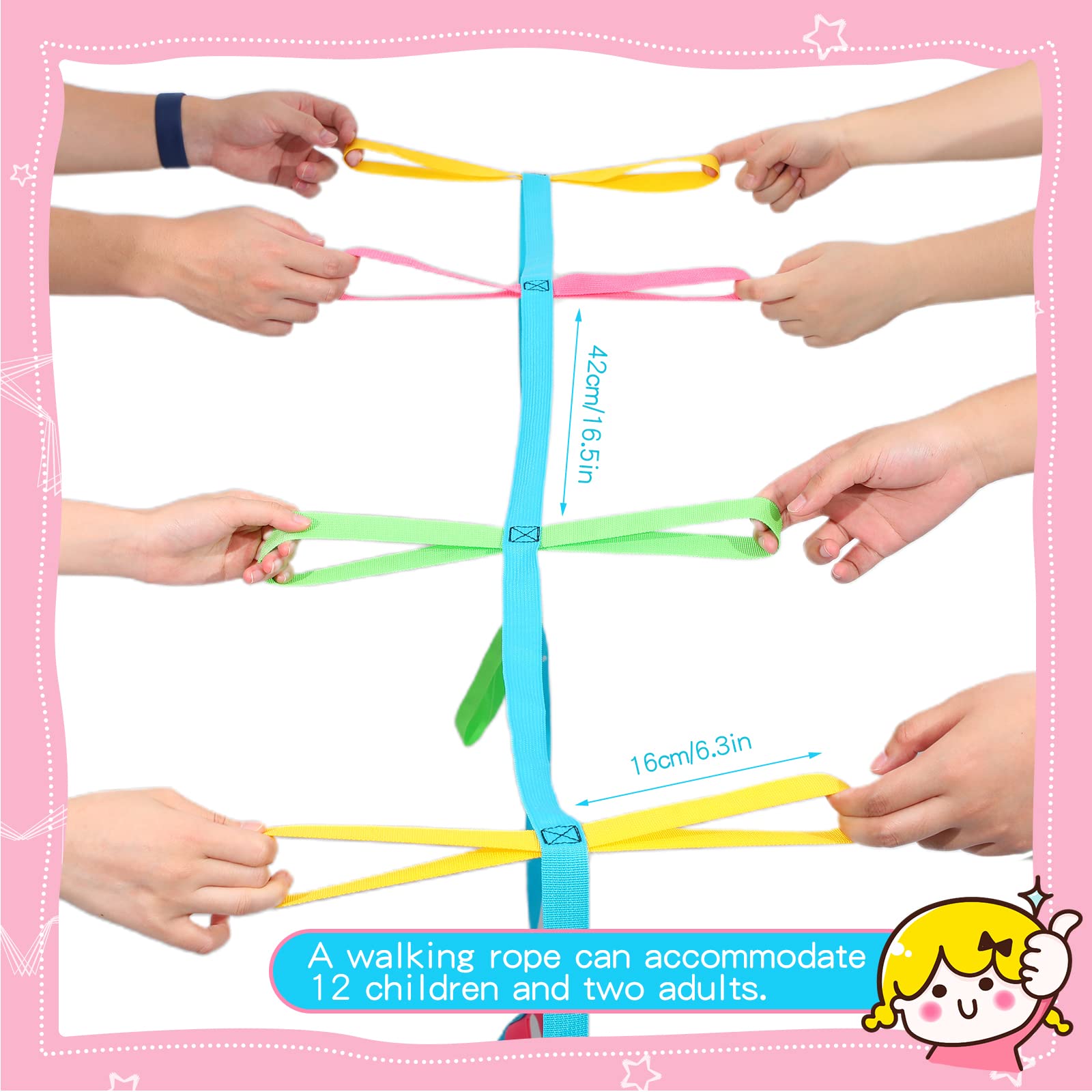 Jexine 4 Pack Children's Walking Ropes with 12 Handles Colorful Outdoor Safety Line for Toddlers Kids Preschool Daycare School Kindergarten Baby, up to 12 Children 2 Teachers