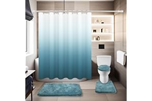 BAAHRNOM Shower Curtain Set 4 Piece Bathroom Sets with Shower Curtain and Rugs Waterproof Shower Curtains 1 Piece and Soft Bathroom Rugs Sets 3 Piece for Luxury Bathroom Decor