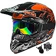 Dirt Bike Helmets Youth Motocross, Motorcycle, BMX, ATV, Off-Road, Four Wheeler, Adult Moutain Bike Helmets Dot Approved (Goggles Gloves Faceshield) (Orange, X-Large)