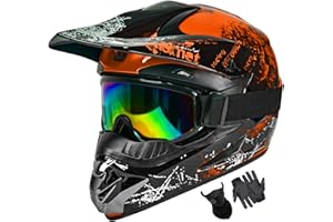 SANQING Dirt Bike Helmets Youth Motocross, Motorcycle, BMX, ATV, Off-Road, Four Wheeler, Adult Moutain Bike Helmets Dot Approved (Goggles Gloves Faceshield) (Orange, Large)