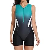 ATTRACO Athletic One Piece Swimsuits for Women Zipper Up Bathing Suits Modest Boyleg Swimwear