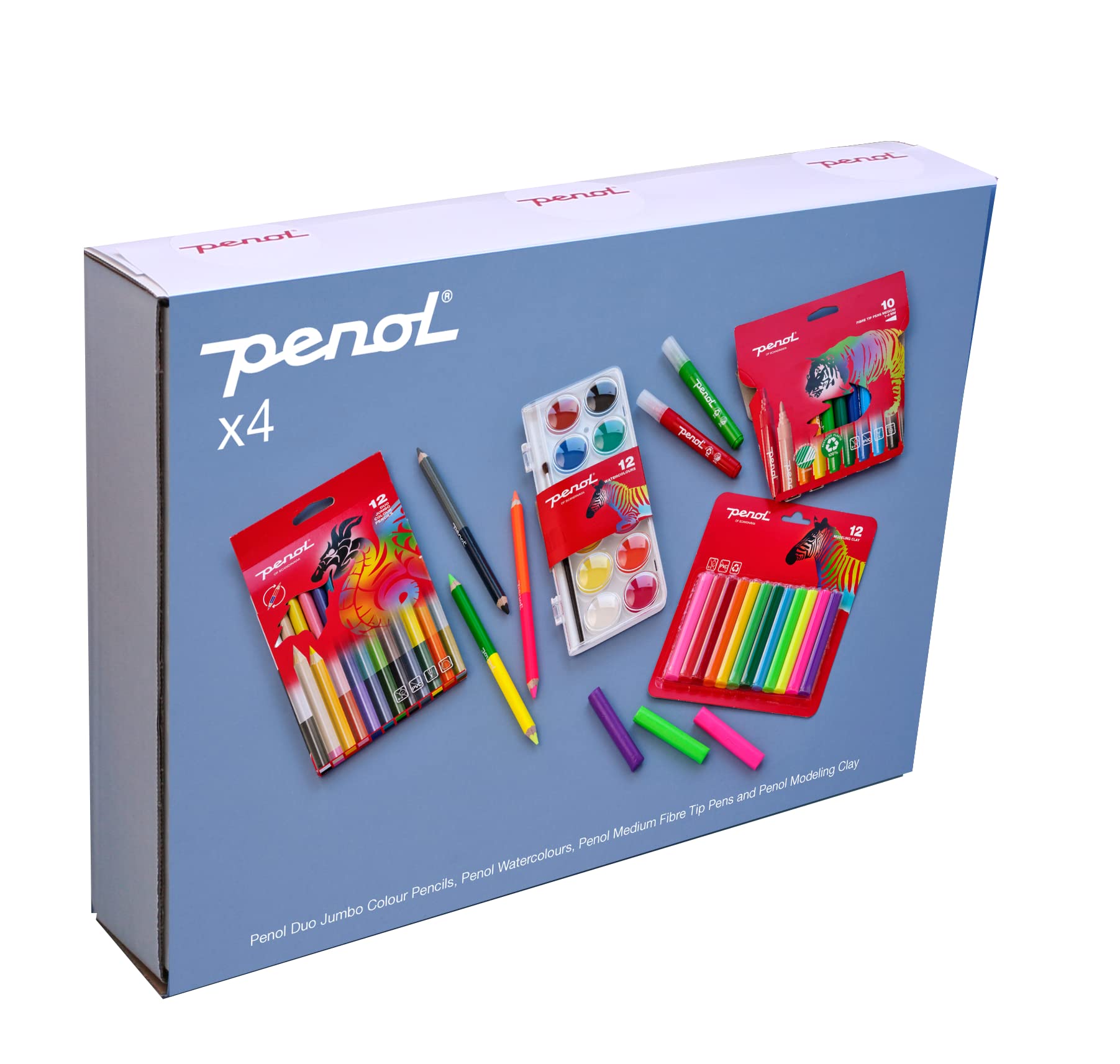 PENOL OF SCANDINAVIA Krea Box - felt-tip pens with Swan eco label - 4 sets in 1 (medium, 2* jumbo and modeling clay) - drawing gift set for children