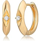 DREMMY STUDIOS Gold Dainty Huggie Hoop Earrings 18K Gold Plated Exquisite Open Tassel Dangle Charm Drop Sleeper Geometric Cross Coin Star Heart White CZ Simple Hypoallergenic Earrings for Women