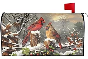 SWEETSHOW Winter Mailbox Covers Magnetic Oversized 25.5 X 21 Cardinal Bird Christmas Holiday Decorations Large Size Mailbox Wrap Post Letter Box Covers Xmas Decor for Outdoor Home Garden