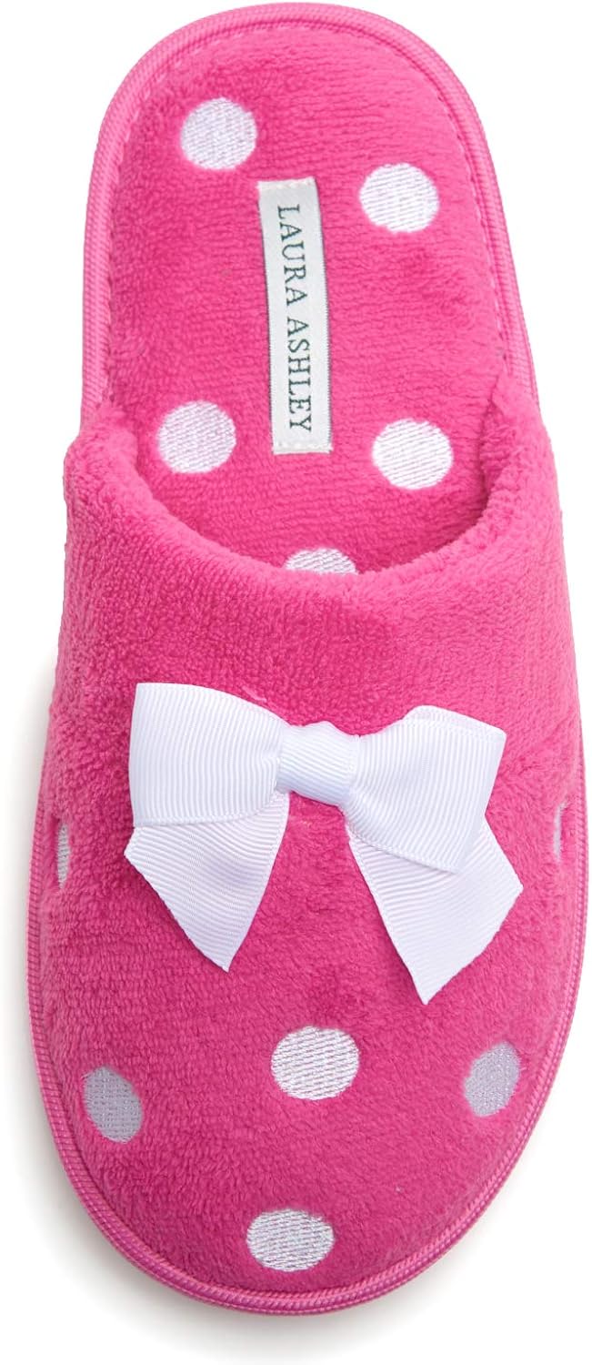 Laura Ashley Ladies Embroidered Soft Terry Plush Scuff Slippers, Rosey Pink, Large Amazon.ca