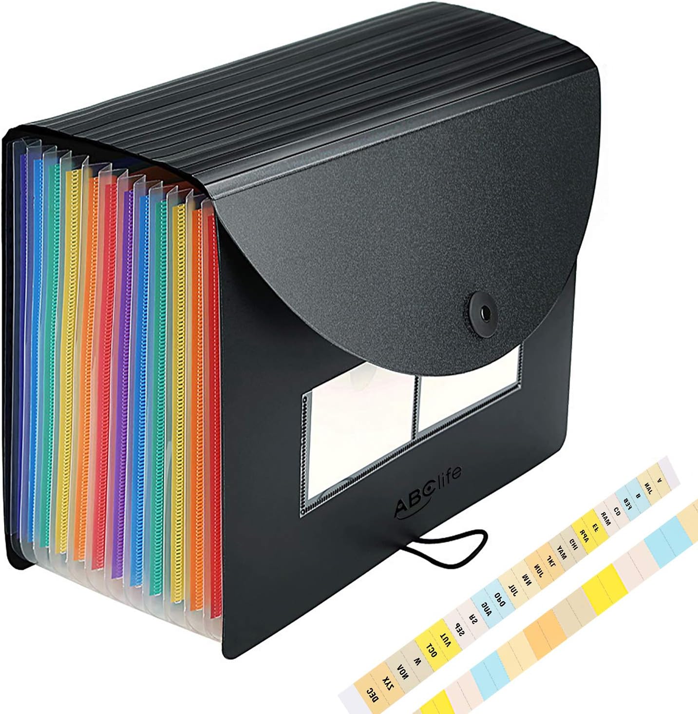 Expanding File Folder Accordian File Organizer with Cover/Portable A4 Letter Size Filing Box, Accordion Bill Paper Document Receipt Organizer High Capacity Plastic Bag with Colored Tab (12 Pockets) : Office Products