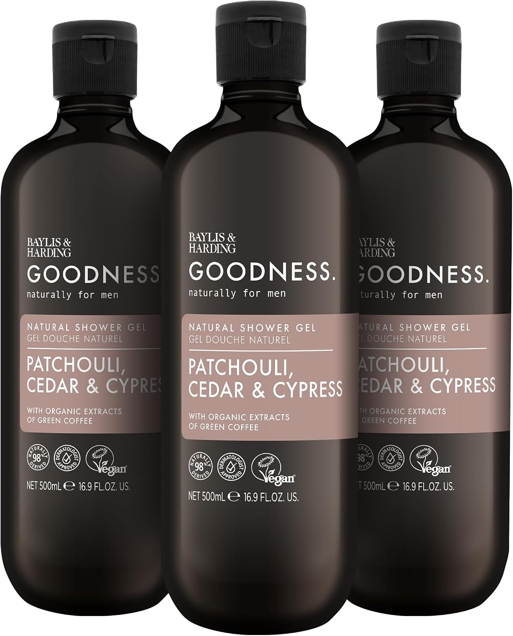 Baylis & Harding Goodness Patchouli Cedar Cypress Shower Gel 500 ml Pack of 3