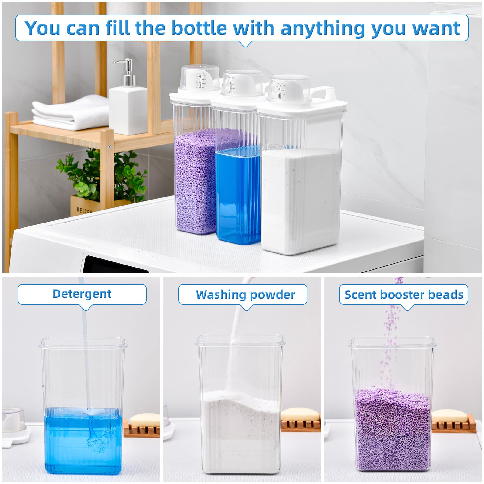 Laundry Detergent Dispenser for Laundry Room,94oz Fabric Softener Dispenser,Liquid Laundry Detergent Container,Laundry Detergent Organizer for Laundry Room Organization with 6 Labels,2 Pack