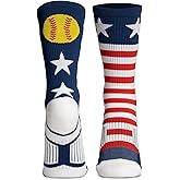 ChalkTalkSPORTS Softball Performance Crew Socks - USA Patriotic - Youth & Adult - Red White & Blue - Softball Mid-Calf Socks