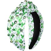 St. Patrick's Day Headband for Women Green Shamrock Headband Embellished Crystal Rhinestone Knotted Hairband St. Patrick's Day Hair Accessories Outfits Irish Holiday Gifts (Shamrock Print)